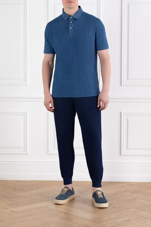 Brunello Cucinelli men's navy blue ribbed drawstring trousers 188832 - photo 2