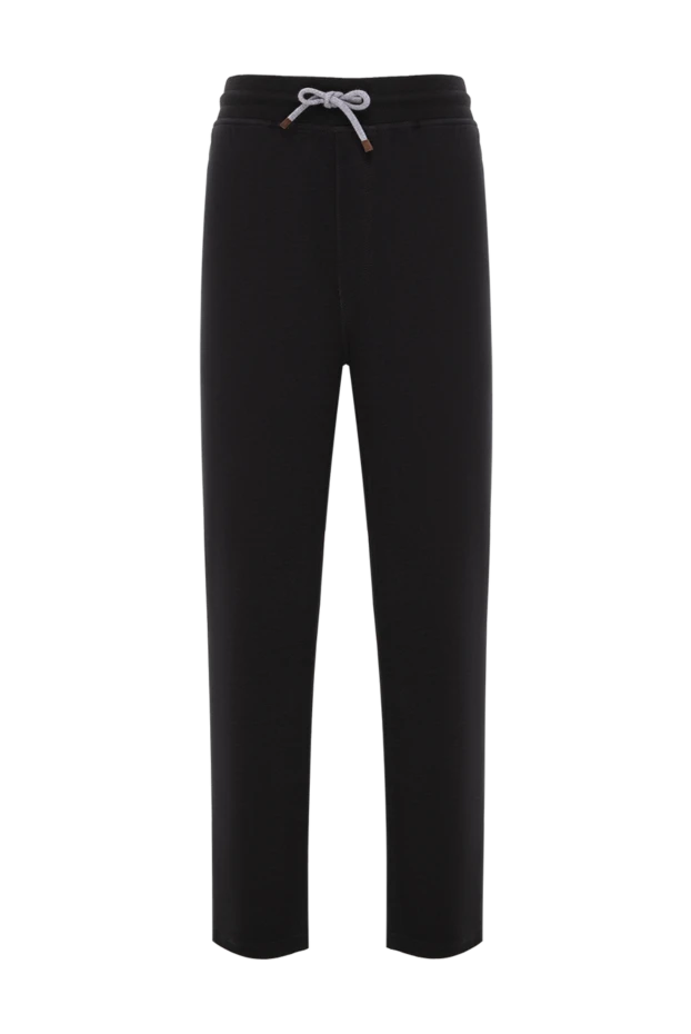 Трикотажные спортивные брюки чёрного цвета с поясом на шнурке - фото 1