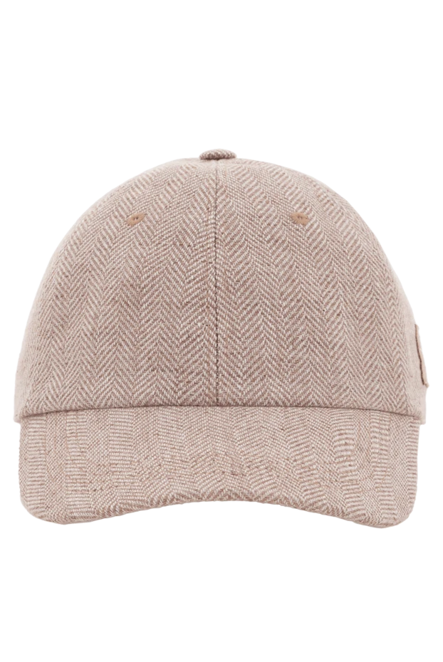 Brunello Cucinelli бейсболка бежевая из льна шерсти и шелка с узором в елочку 188840 - фото 1
