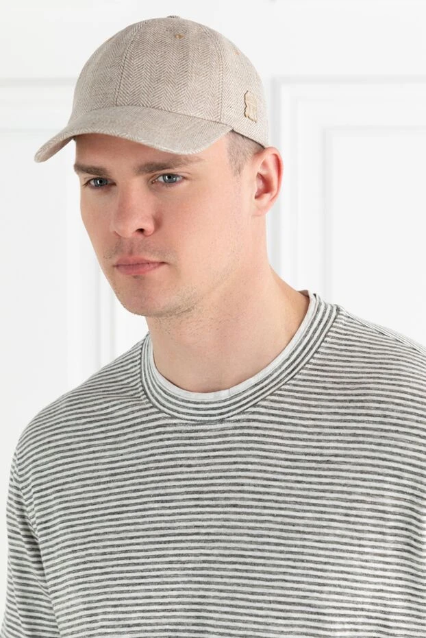 Brunello Cucinelli beige baseball cap made of linen, wool and silk with a herringbone pattern 188840 - photo 2