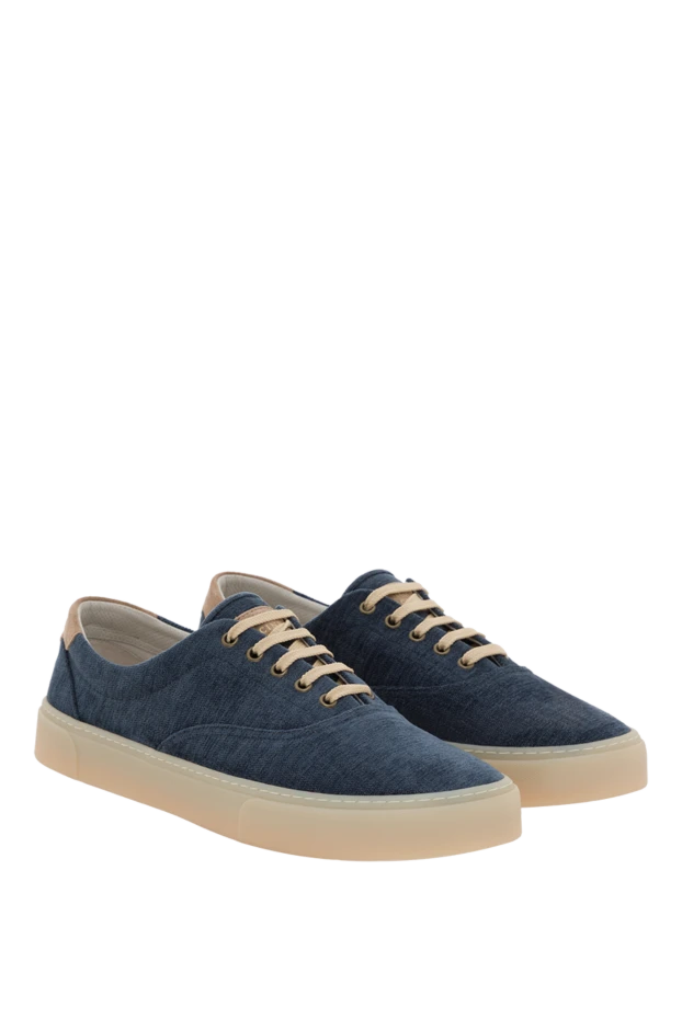 Brunello Cucinelli blue canvas sneakers with contrast soles 188845 - photo 3