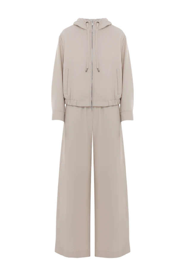 Прогулочный костюм бежевый с широкими брюками - фото 1