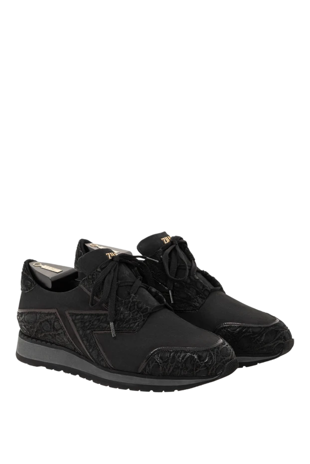 Zilli кроссовки из матовой кожи с фактурными вставками кожи крокодила
 188888 - фото 3
