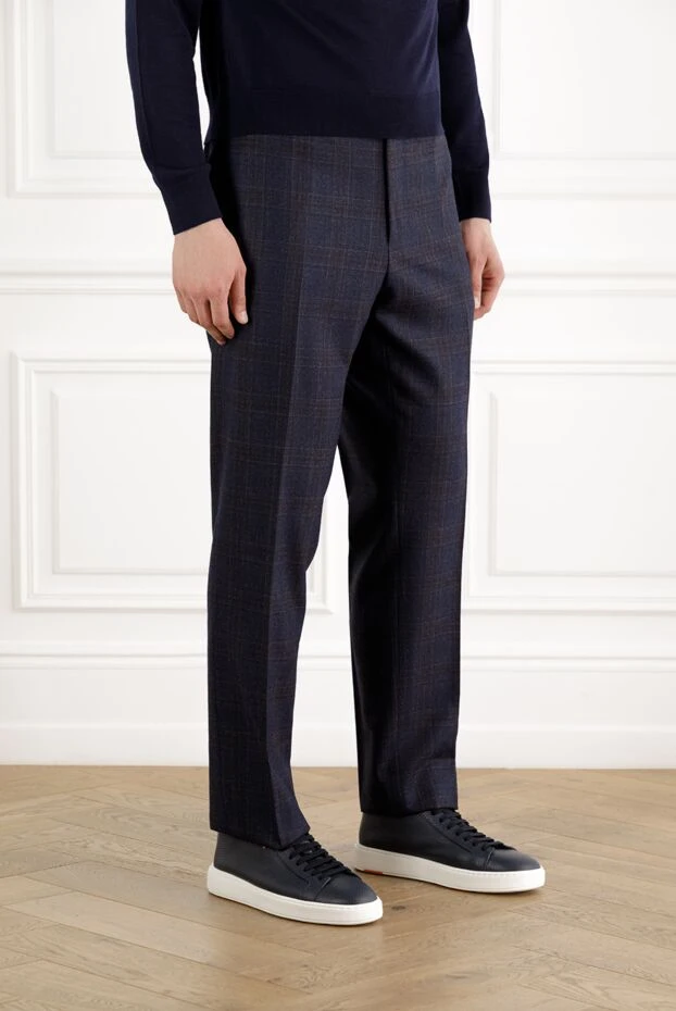 Sartoria Latorre шерстяные мужские брюки в клетку синего цвета 188889 - фото 3