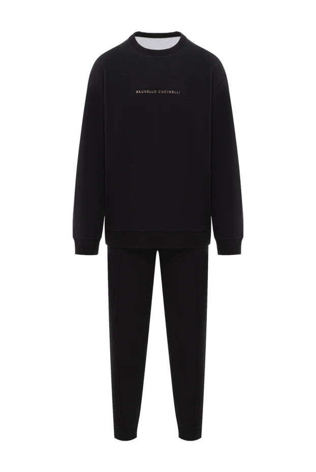 Мужской спортивный костюм черный хлопковый с логотипом - фото 1