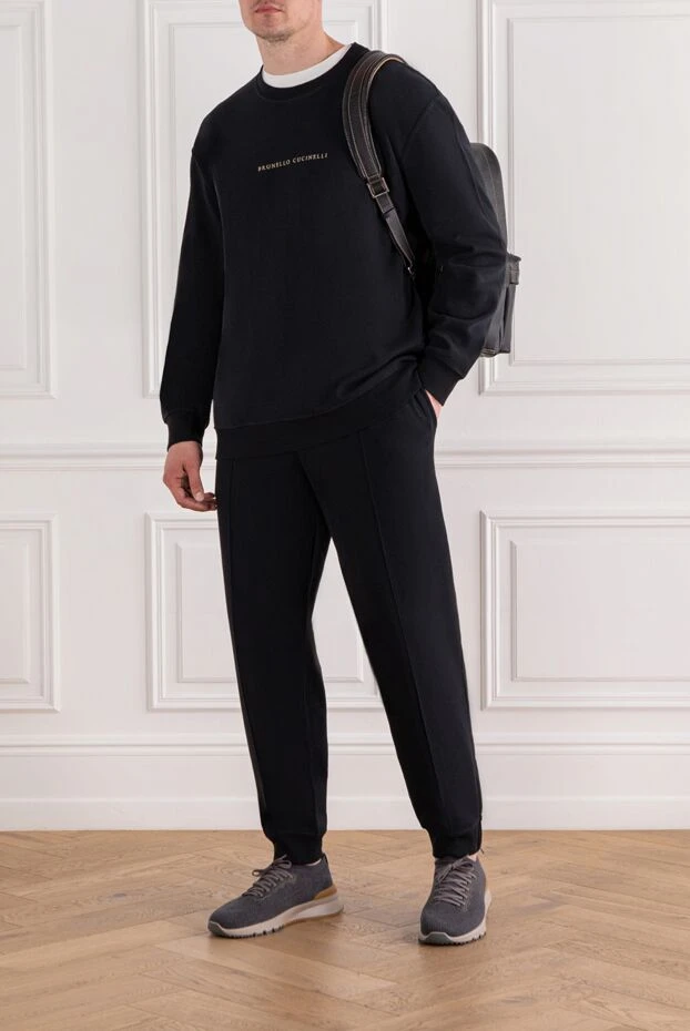 Brunello Cucinelli men's tracksuit black cotton with logo 188898 - photo 2