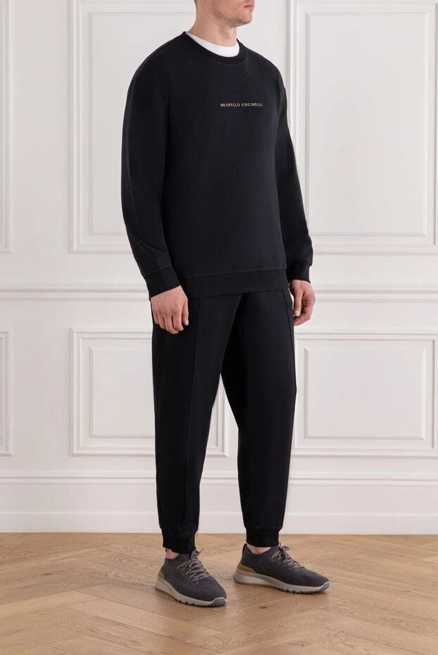 Brunello Cucinelli men's tracksuit black cotton with logo 188898 - photo 3