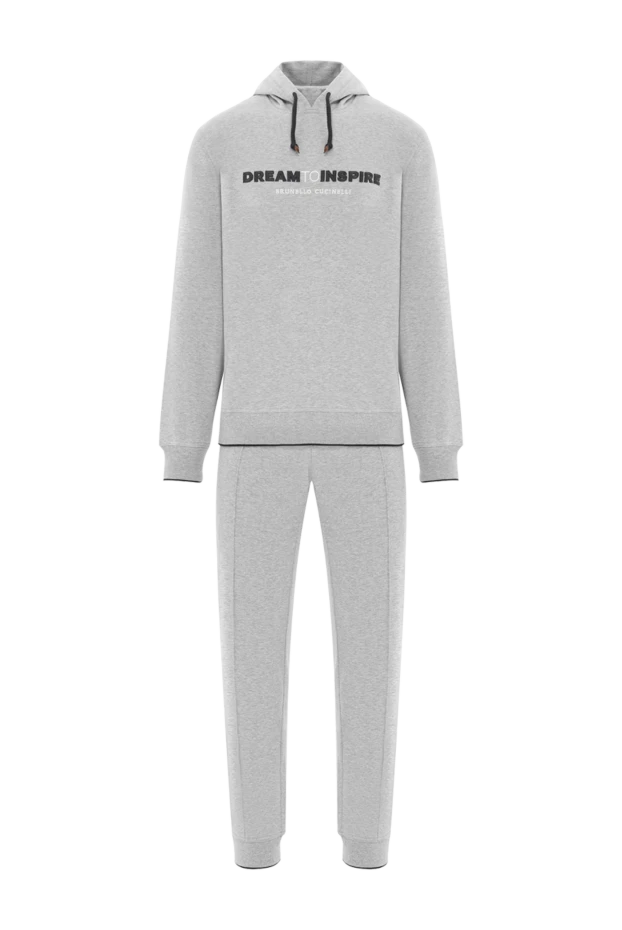 Капюшоны бар ерлер сұр меланж мақтадан жасалған спорттық костюм - фото 1
