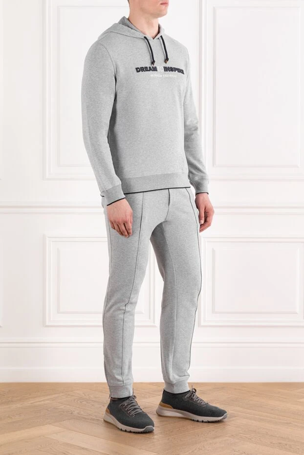 Brunello Cucinelli men's grey melange cotton tracksuit with hood 188904 - photo 3