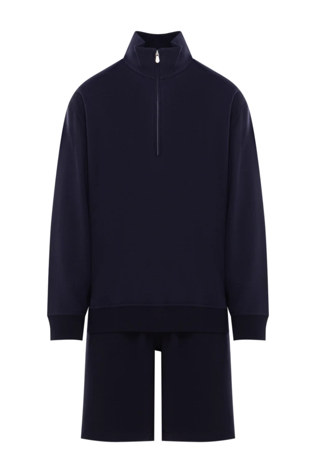 Летний трикотажный костюм с шортами синего цвета из хлопка - фото 1