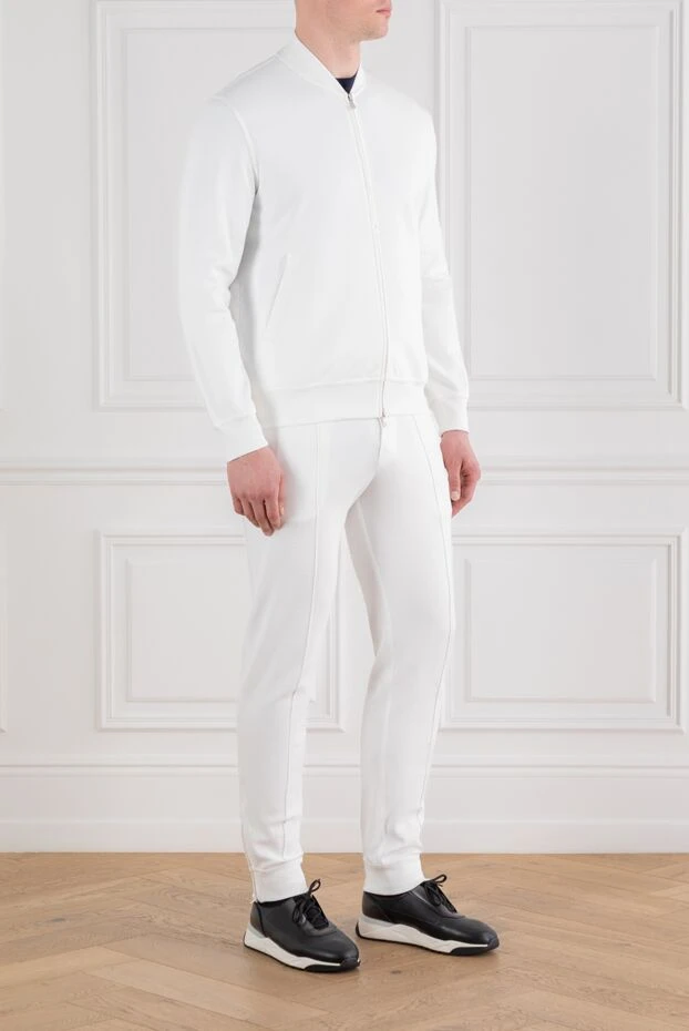 Brunello Cucinelli men's white knitted suit with zipper and joggers 188907 - photo 3