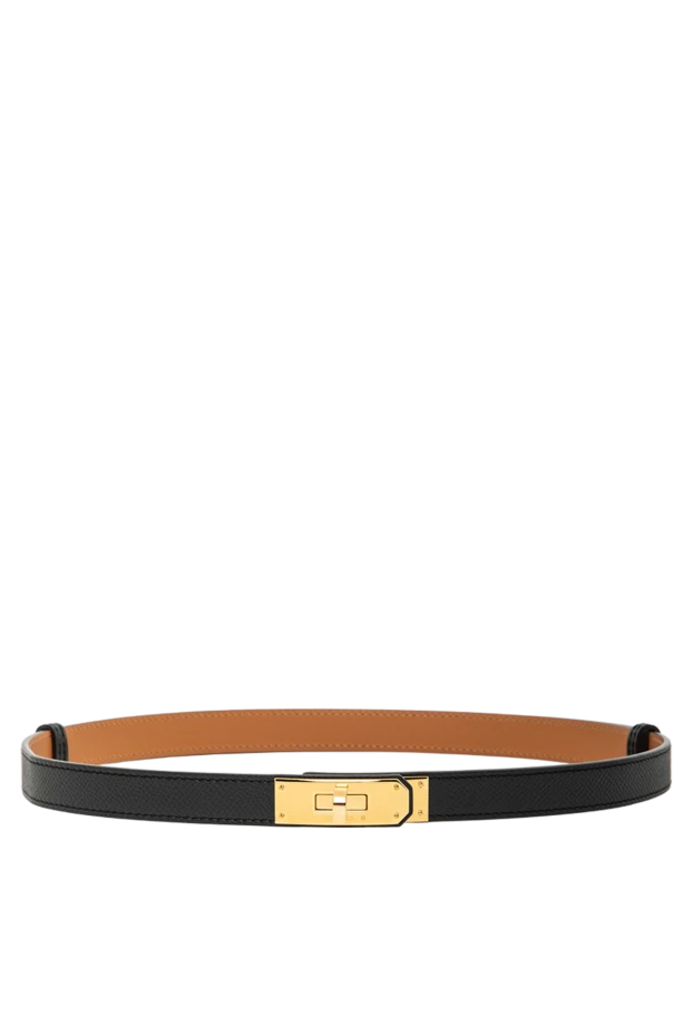 Кожаный ремень из телячьей кожи Epsom с желтой пряжкой Kelly 18 черный - фото 1