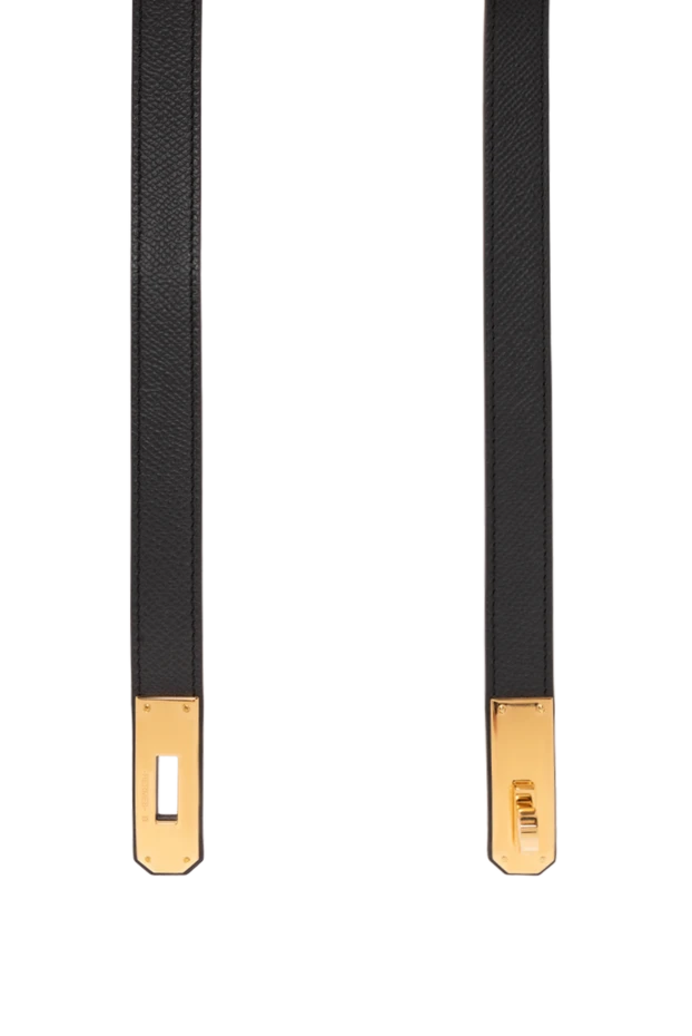 Hermes кожаный ремень из телячьей кожи epsom с желтой пряжкой kelly 18 черный 188920 - фото 3