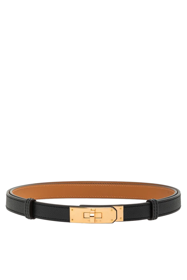 Кожаный ремень из телячьей кожи Epsom с розовой пряжкой Kelly 18 черный - фото 1