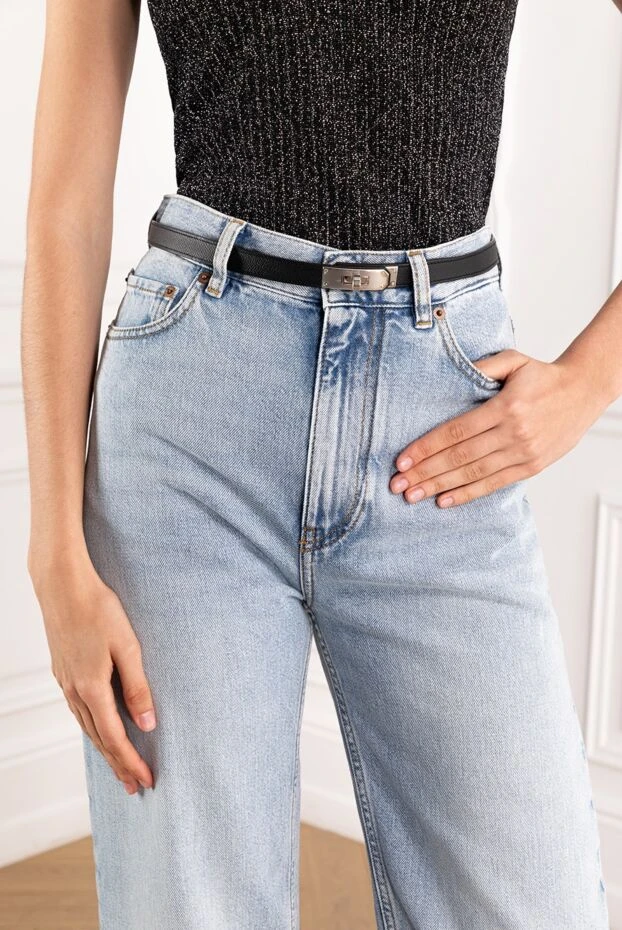 Epsom Calfskin Leather Belt with Palladium Buckle Kelly 18 Black - photo 2