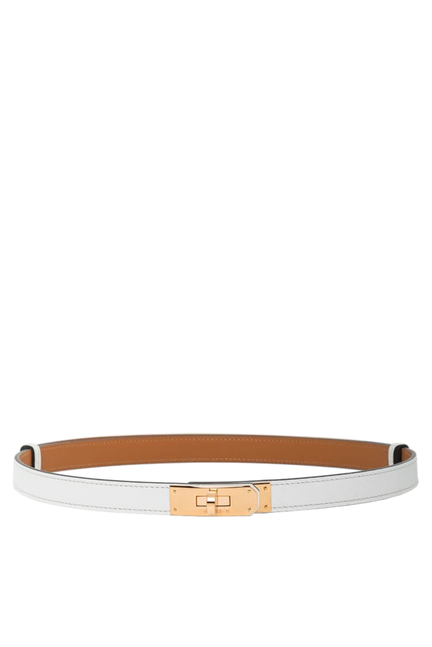 Кожаный ремень из телячьей кожи Epsom с розовой пряжкой Kelly 18 белый - фото 1