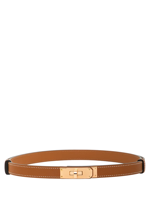 Кожаный ремень из телячьей кожи Epsom с розовой пряжкой Kelly 18 коричневый - фото 1