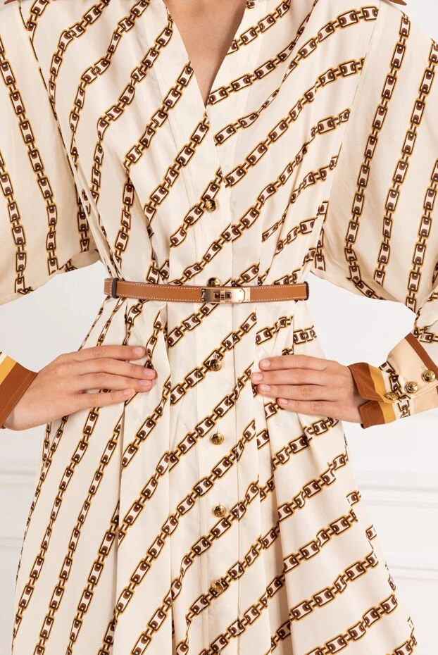 Кожаный ремень из телячьей кожи Epsom с розовой пряжкой Kelly 18 коричневый - фото 2