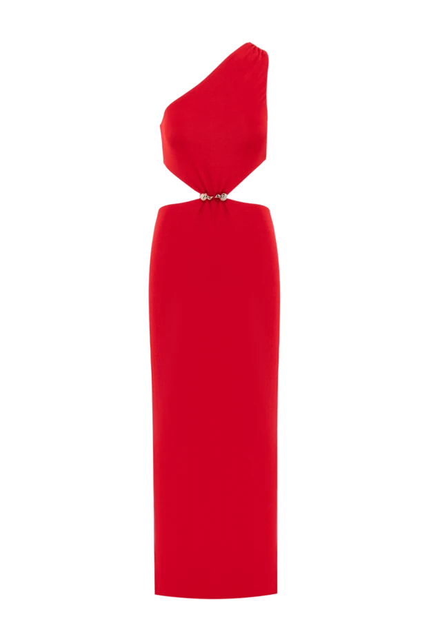 Red textured one shoulder maxi dress with buckle detail and gathered front - photo 1