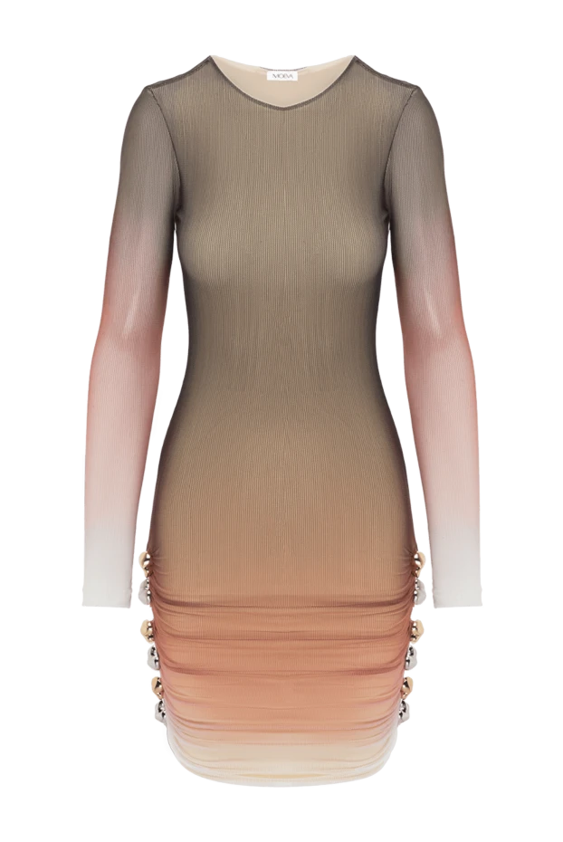 Fitted mini dress with translucent sleeves and draping brown - photo 1