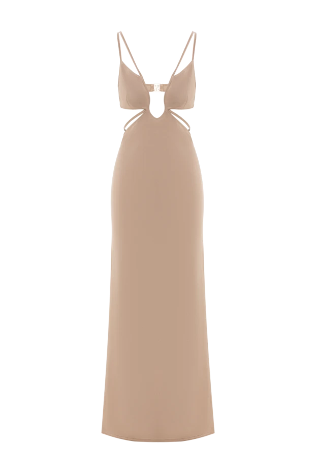 Трикотажное платье Calla Dress до щиколотки с вырезам и акцентам на бретелях бежевое - фото 1