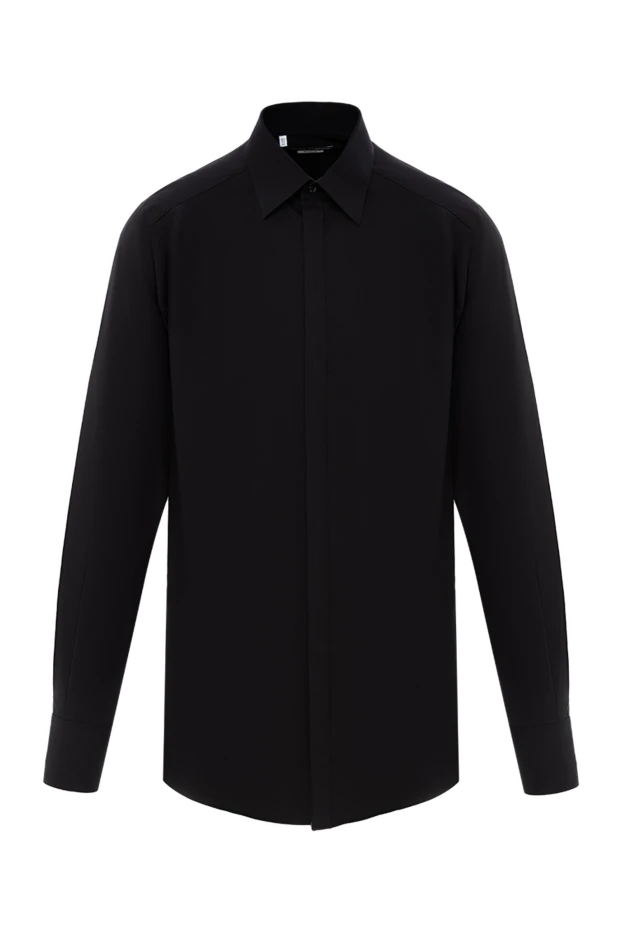 Рубашка с классическим воротом из гладкого чёрного хлопка - фото 1