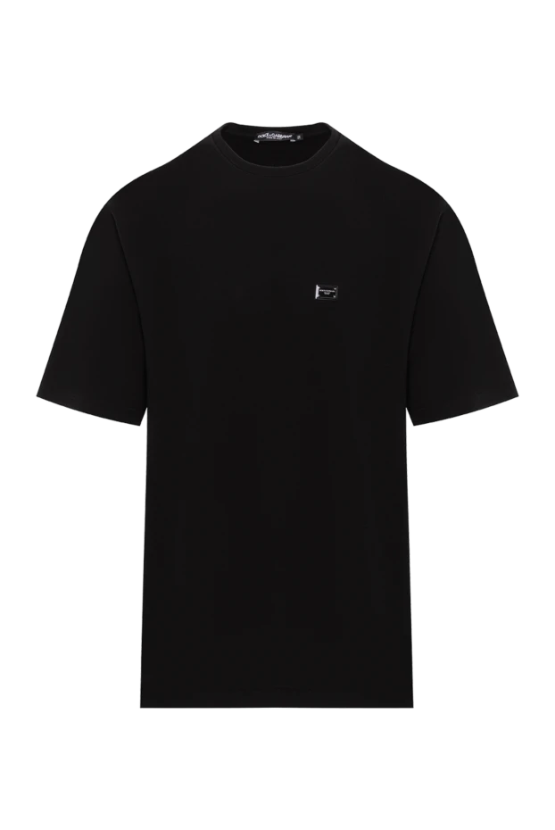 Черная футболка оверсайз из хлопкового пике с логотипом - фото 1