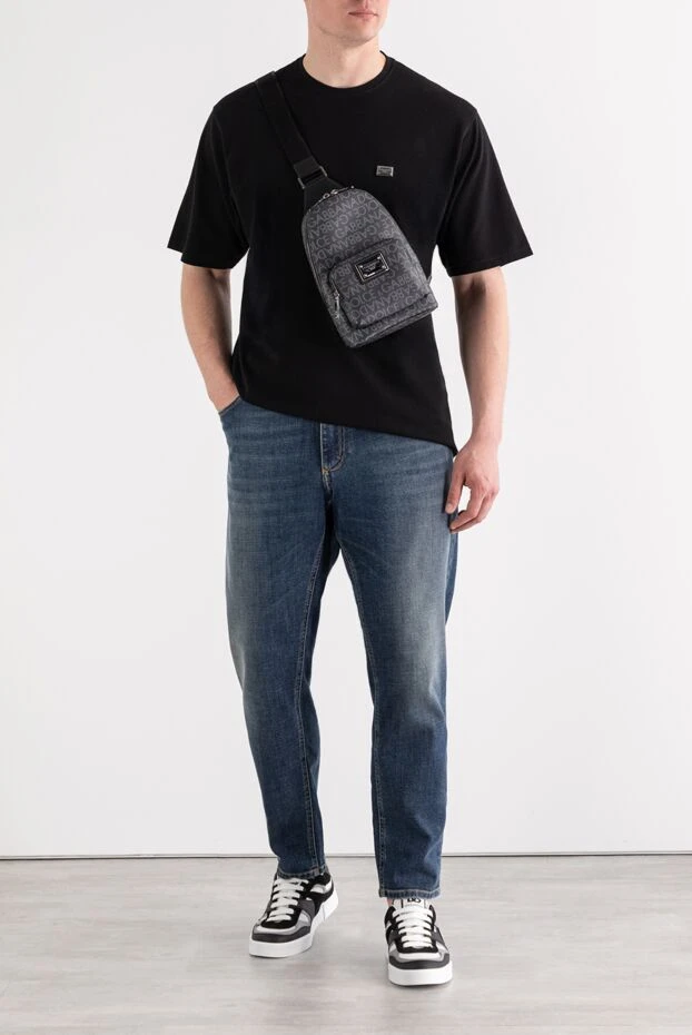 Черная футболка оверсайз из хлопкового пике с логотипом - фото 2