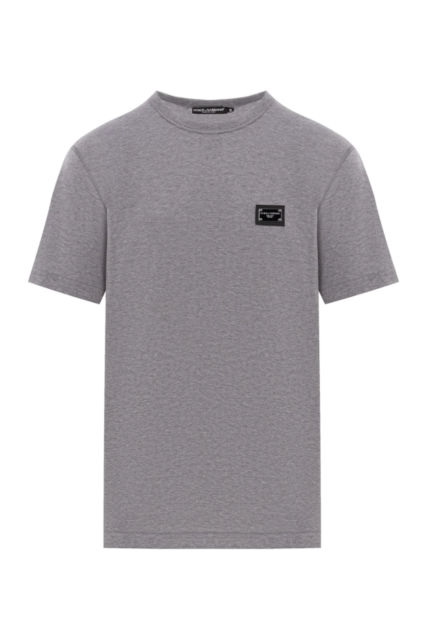 Серая футболка из хлопкового джерси с фирменной металлической пластинкой - фото 1