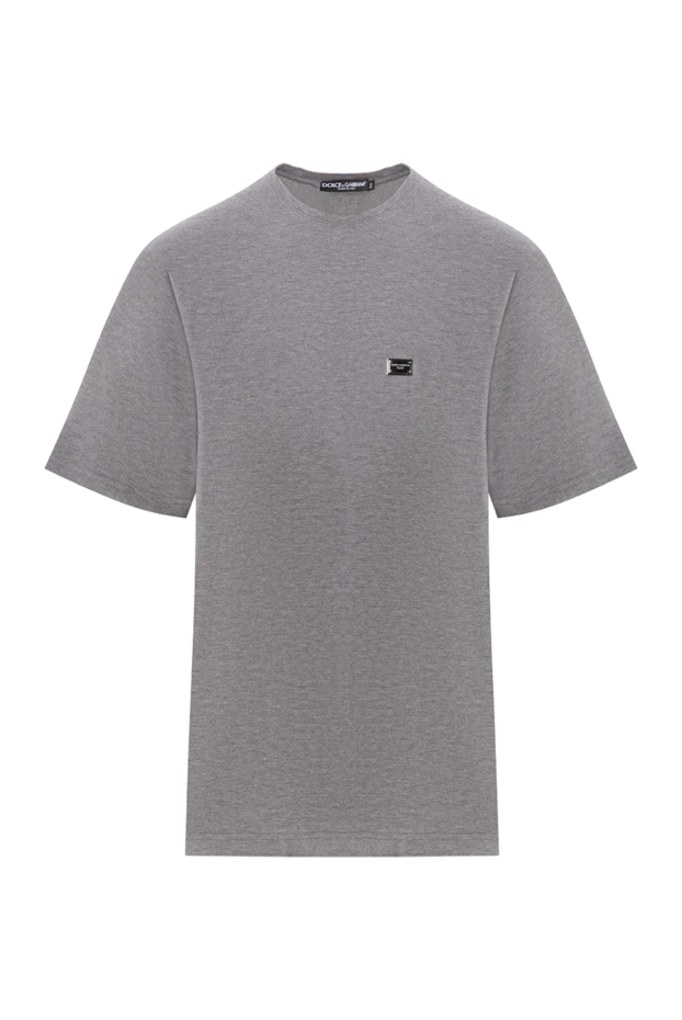 Серая футболка оверсайз из хлопкового пике с логотипом - фото 1