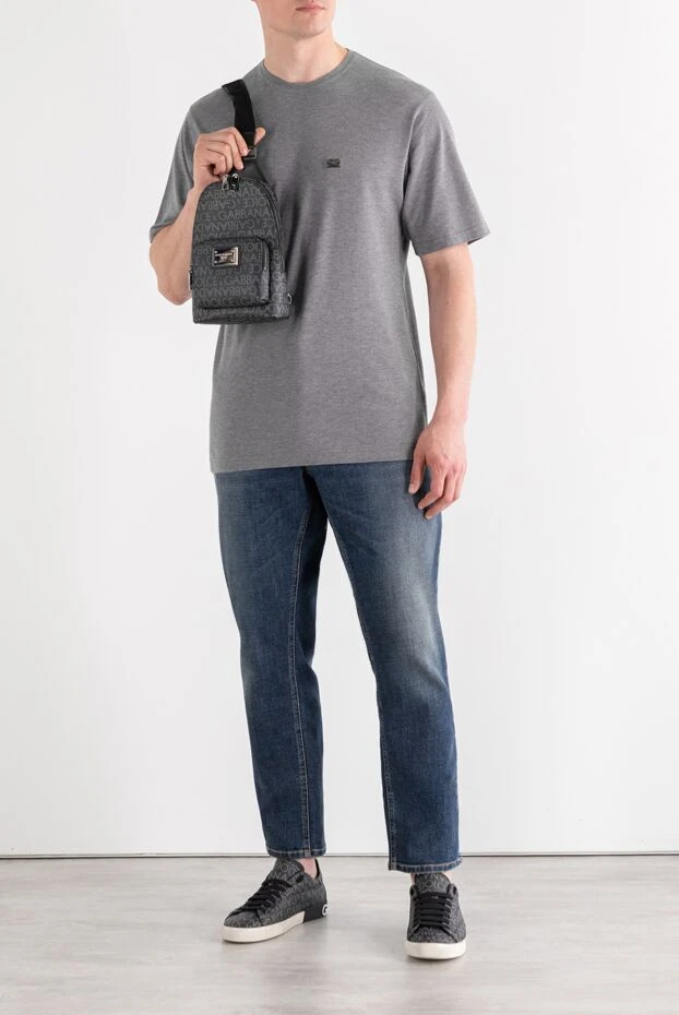 Dolce & Gabbana серая футболка оверсайз из хлопкового пике с логотипом 188976 - фото 2