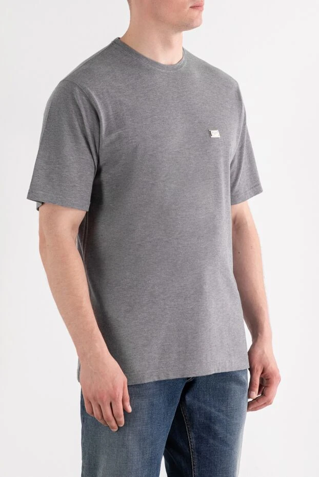 Dolce & Gabbana серая футболка оверсайз из хлопкового пике с логотипом 188976 - фото 3
