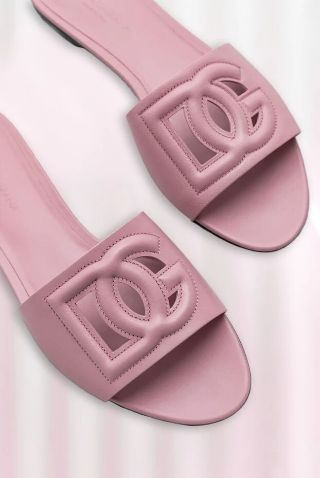 Dolce & Gabbana шлепанцы из телячьей кожи с логотипом dg розовые 188986 - фото 3