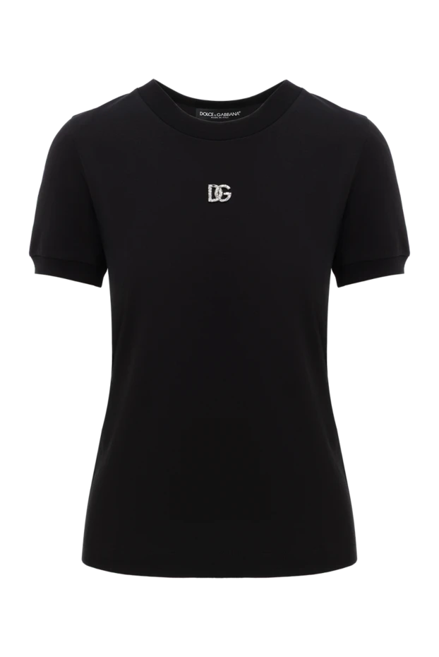 Футболка из хлопка с кристальным логотипом DG черная женская - фото 1