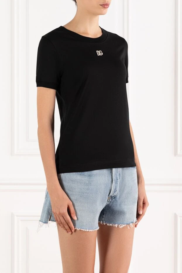 Dolce & Gabbana футболка из хлопка с кристальным логотипом dg черная женская 188991 - фото 3