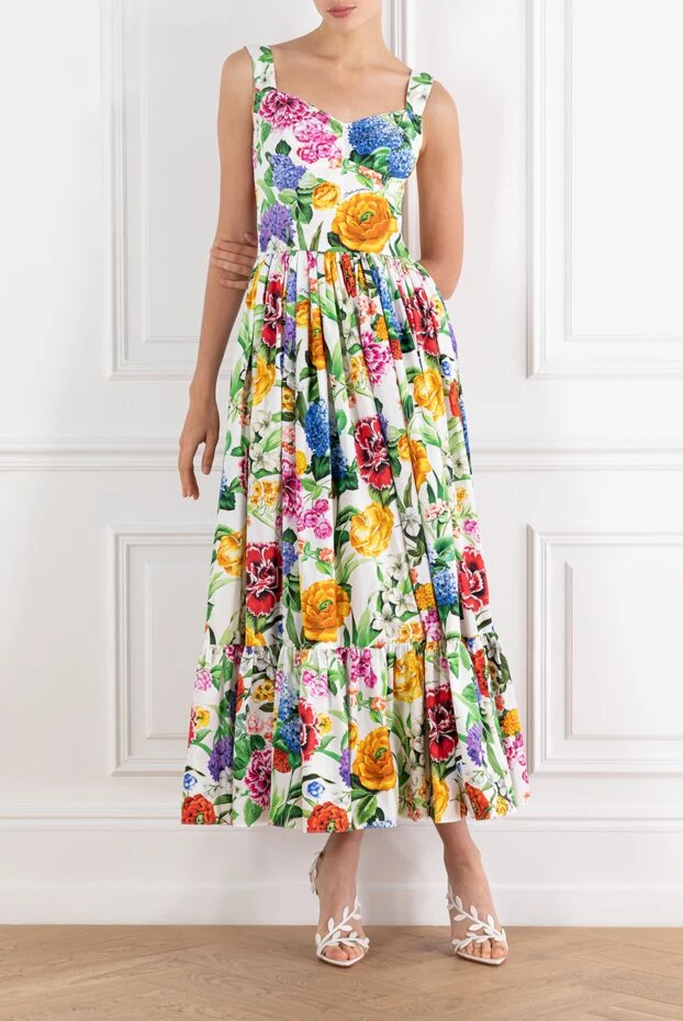 Dolce & Gabbana long cotton poplin bustier dress with floral print white 188995 - photo 2