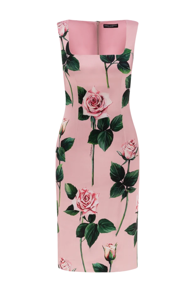 Dolce & Gabbana розовое платье-футляр миди из эластичного атласа с принтом в виде роз 188999 - фото 1
