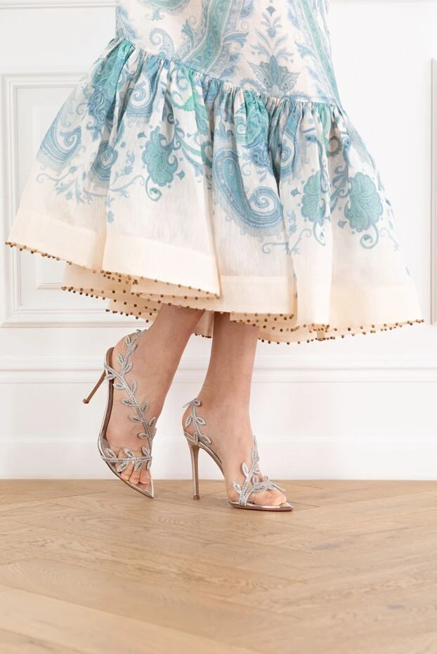 Gianvito Rossi ақ түсті жарқыраған кристалдармен безендірілген гүлді өрнекті crystal flavia сандалдар 189005 - фото 2