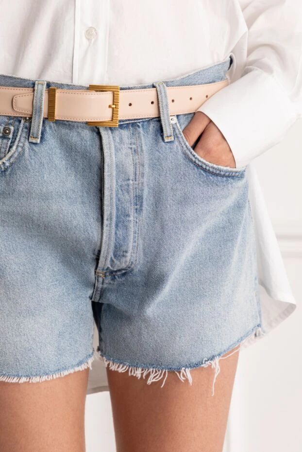 Balmain calfskin belt with striped gold metal buckle beige 189010 - photo 2