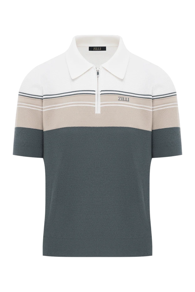 Polo with zip in gray white and pale beige Three lines
made of cotton and silk - photo 1