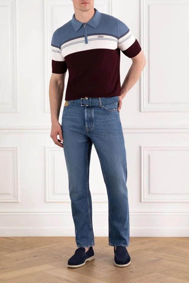 Zilli темно-вишневый бело-голубой поло на молнии three lines
из хлопка и шелка 189012 - фото 2