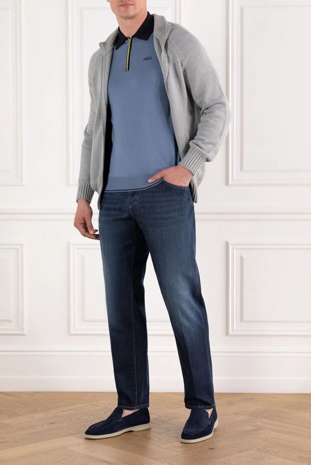 Zilli поло цвета бледно-голубого оникса на молнии с контрастным воротником
из хлопка 189013 - фото 2