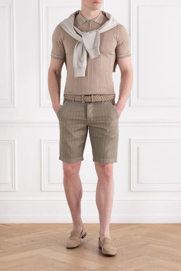 Поло на молнии бежевого цвета с вязаной структурой
из шелка - фото 2