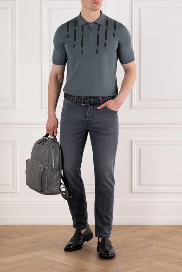 Zilli серое мужское поло из хлопка и шелка с кожаными деталями 189020 - фото 2