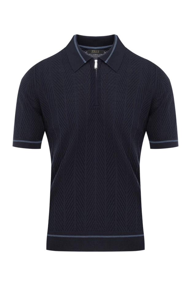 Polo shirt with zipper in dark blue with knitted structure
made of silk - photo 1