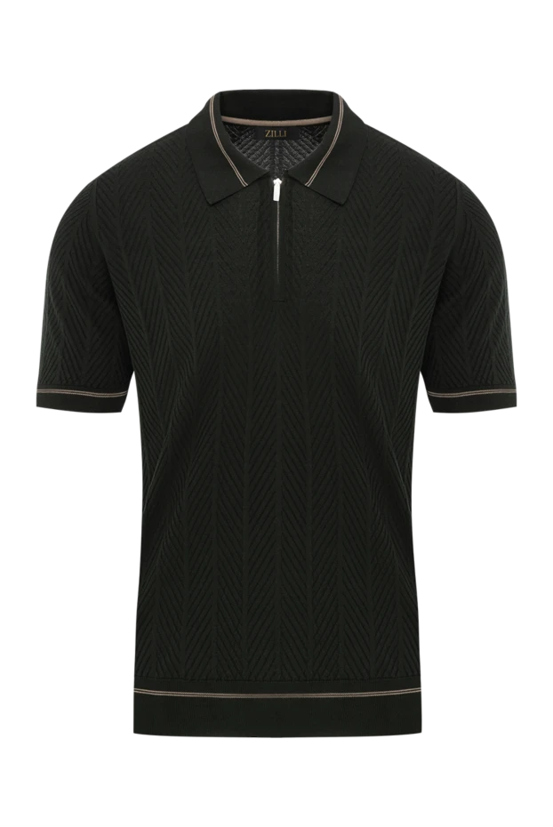 Поло на молнии темно-зеленого цвета с вязаной структурой
из шелка - фото 1
