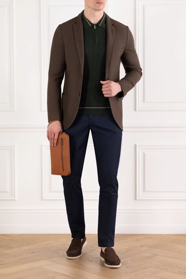 Поло на молнии темно-зеленого цвета с вязаной структурой
из шелка - фото 2