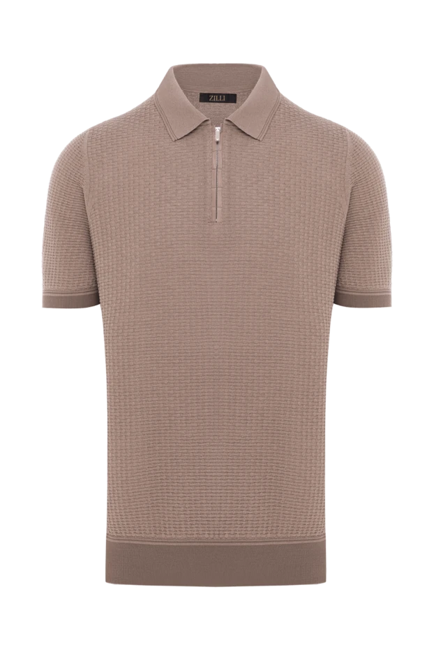 Polo shirt made of silk jersey with crocodile details brown - photo 1