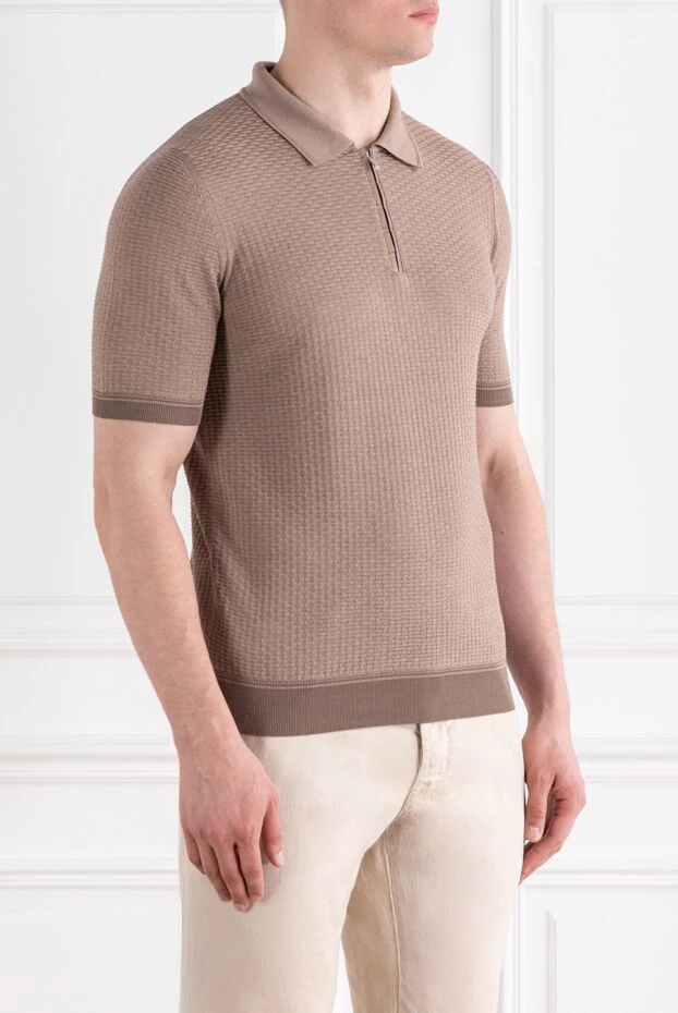 Zilli поло из шелкового трикотажа с деталями из кожи крокодила коричневое 189024 - фото 3