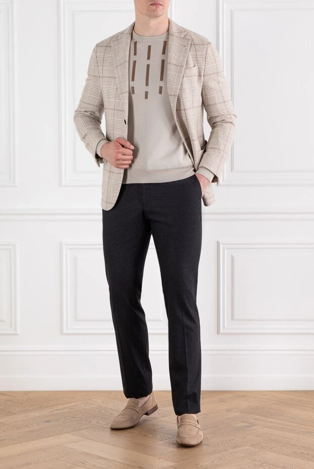 Zilli былғары бөлшектері бар мақта және жібектен жасалған бежевый ерлерге арналған секіргіш 189026 - фото 2